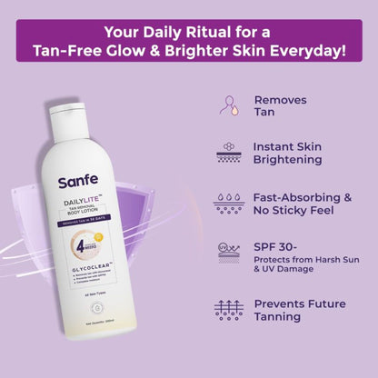 Sanfe Dailylite Tan Removal Body Lotion For Women Remove Tan With SPF 30 Body Moisturizer Cream