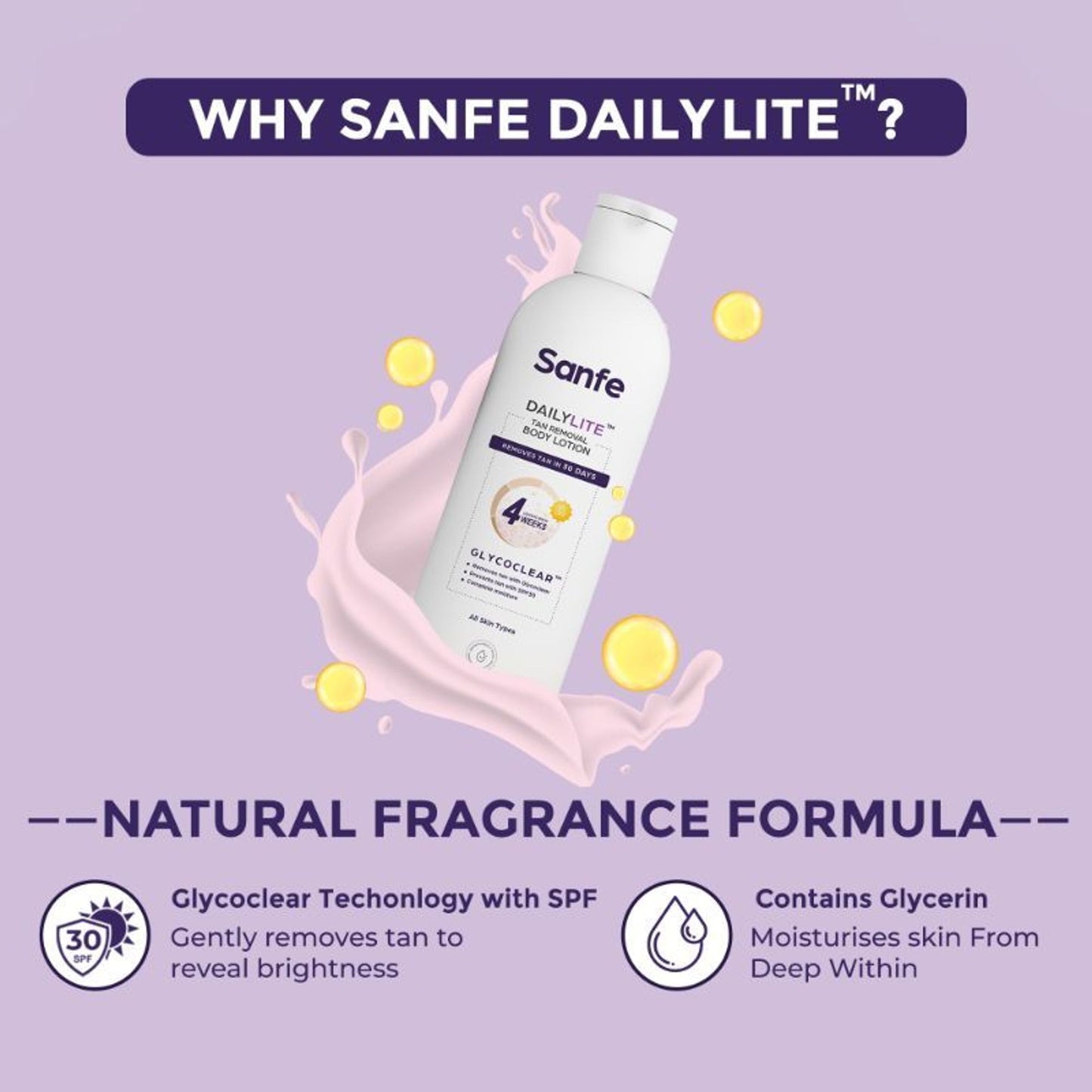 Sanfe Dailylite Tan Removal Body Lotion For Women Remove Tan With SPF 30 Body Moisturizer Cream