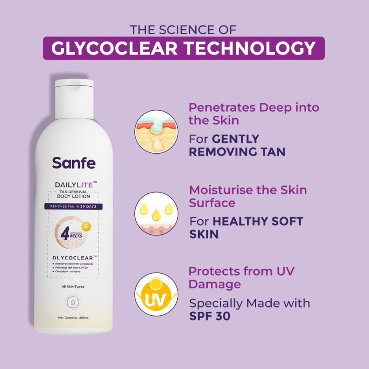 Sanfe Dailylite Tan Removal Body Lotion For Women Remove Tan With SPF 30 Body Moisturizer Cream