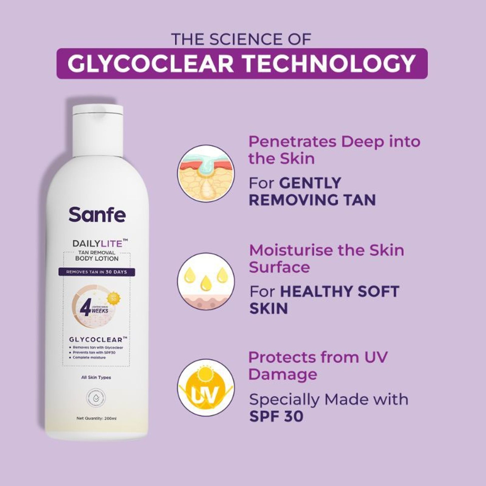 Sanfe Dailylite Tan Removal Body Lotion For Women Remove Tan With SPF 30 Body Moisturizer Cream