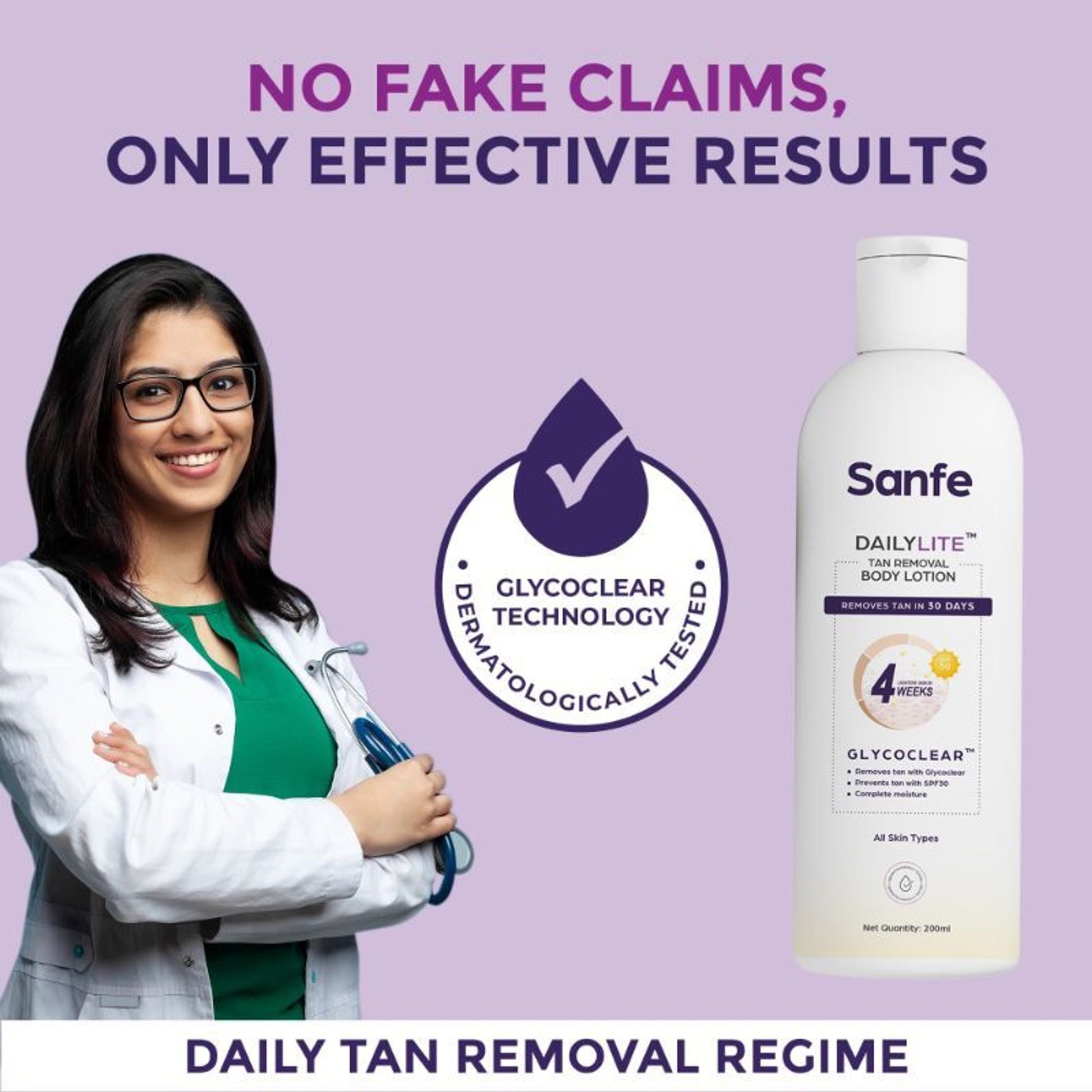 Sanfe Dailylite Tan Removal Body Lotion For Women Remove Tan With SPF 30 Body Moisturizer Cream
