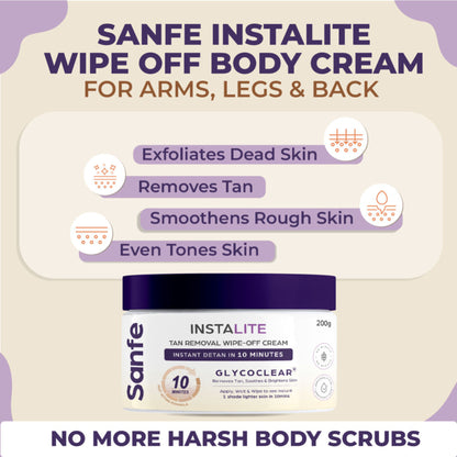 Sanfe Instalite Detan Wipe Off Body Cream, Tan Removal Detan Cream, 0.5% Kojic Acid & 0.3% Arbutin