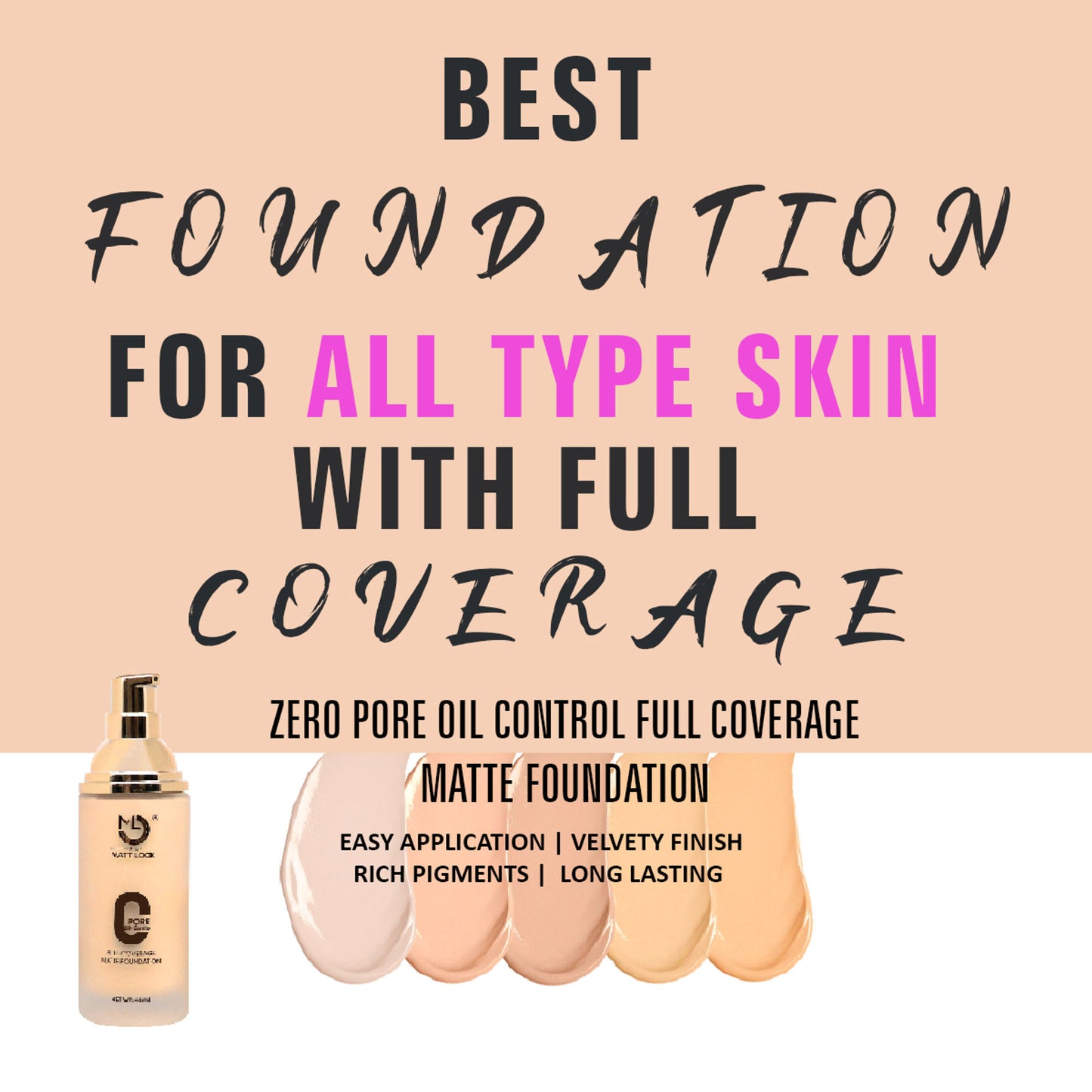 Matt look Zero Pore Oil Control Full Coverage Matte Foundation - Beige
