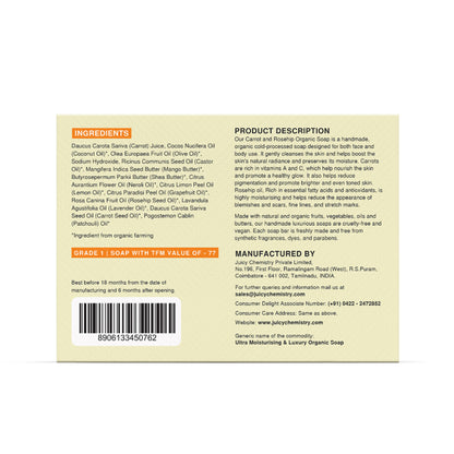 Juicy Chemistry Ultra Moisturising & Luxury Organic Soap Fortified with Carrot + Rosehip