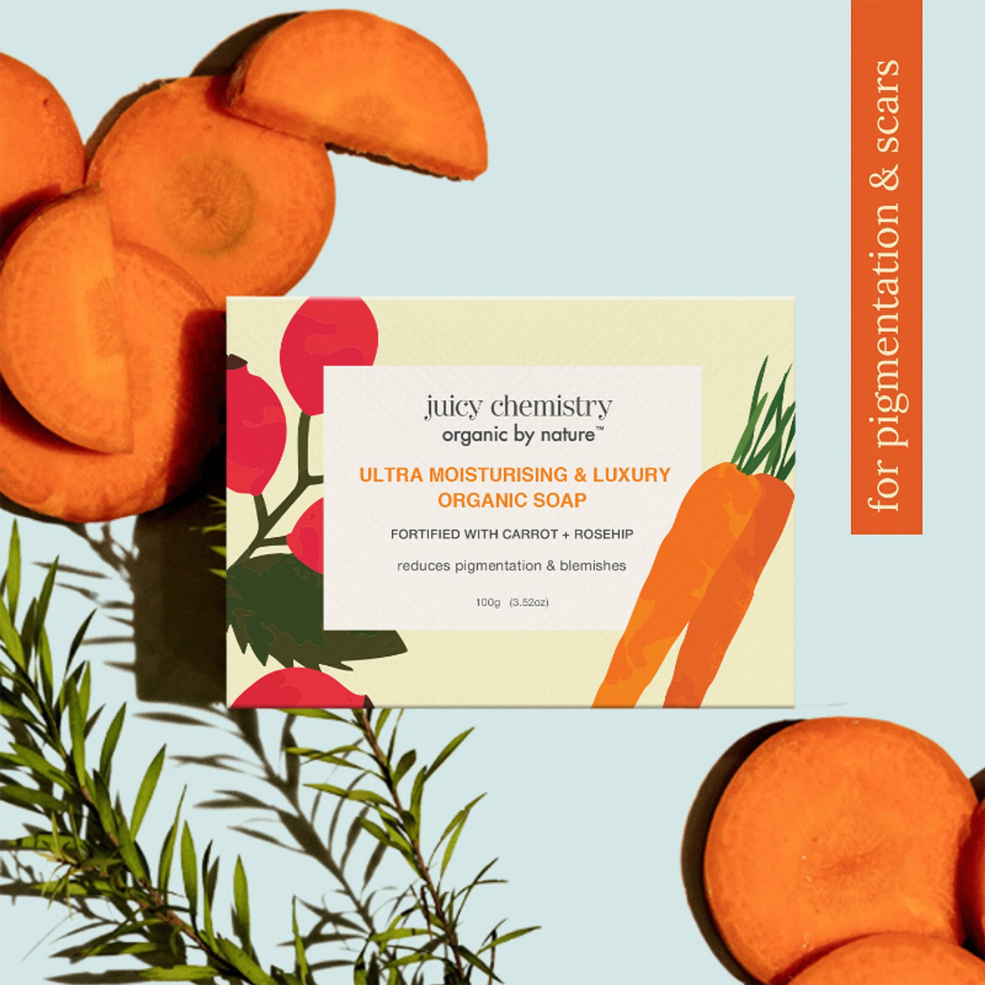 Juicy Chemistry Ultra Moisturising & Luxury Organic Soap Fortified with Carrot + Rosehip