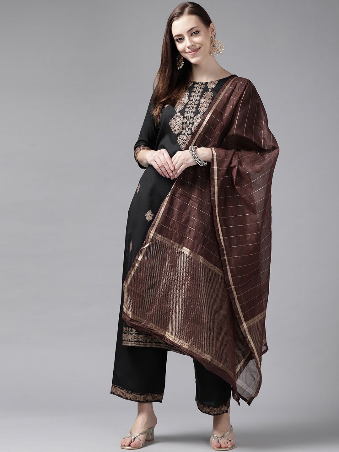 Dhiyona IE Women Ethnic Printed Cotton Kurta with Palazzos & Dupatta