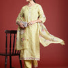 Dhiyona IE Floral Embroidered Thread Work Linen Kurta with Trousers & With Dupatta