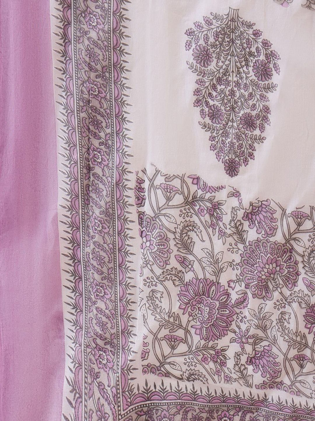 Indyancart IE Floral Printed V-Neck Pure Cotton Sequinned Kurta With Trousers & Dupatta