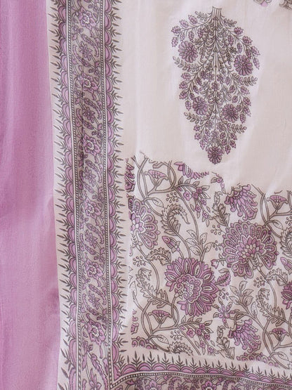 Indyancart IE Floral Printed V-Neck Pure Cotton Sequinned Kurta With Trousers & Dupatta