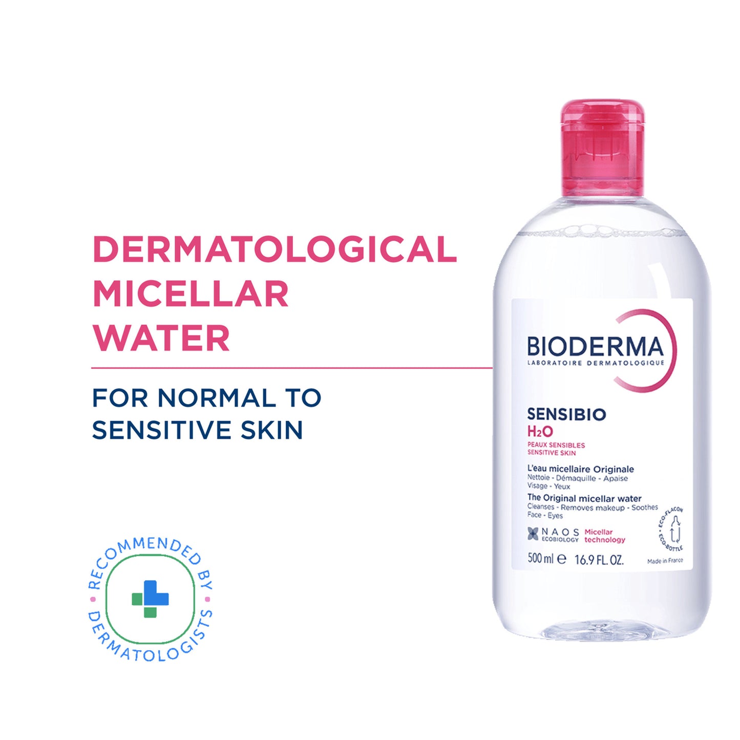 Bioderma Dermatological Micellar Water Sensibio H2O - Gently Removes Makeup Prevents Clogged Pores
