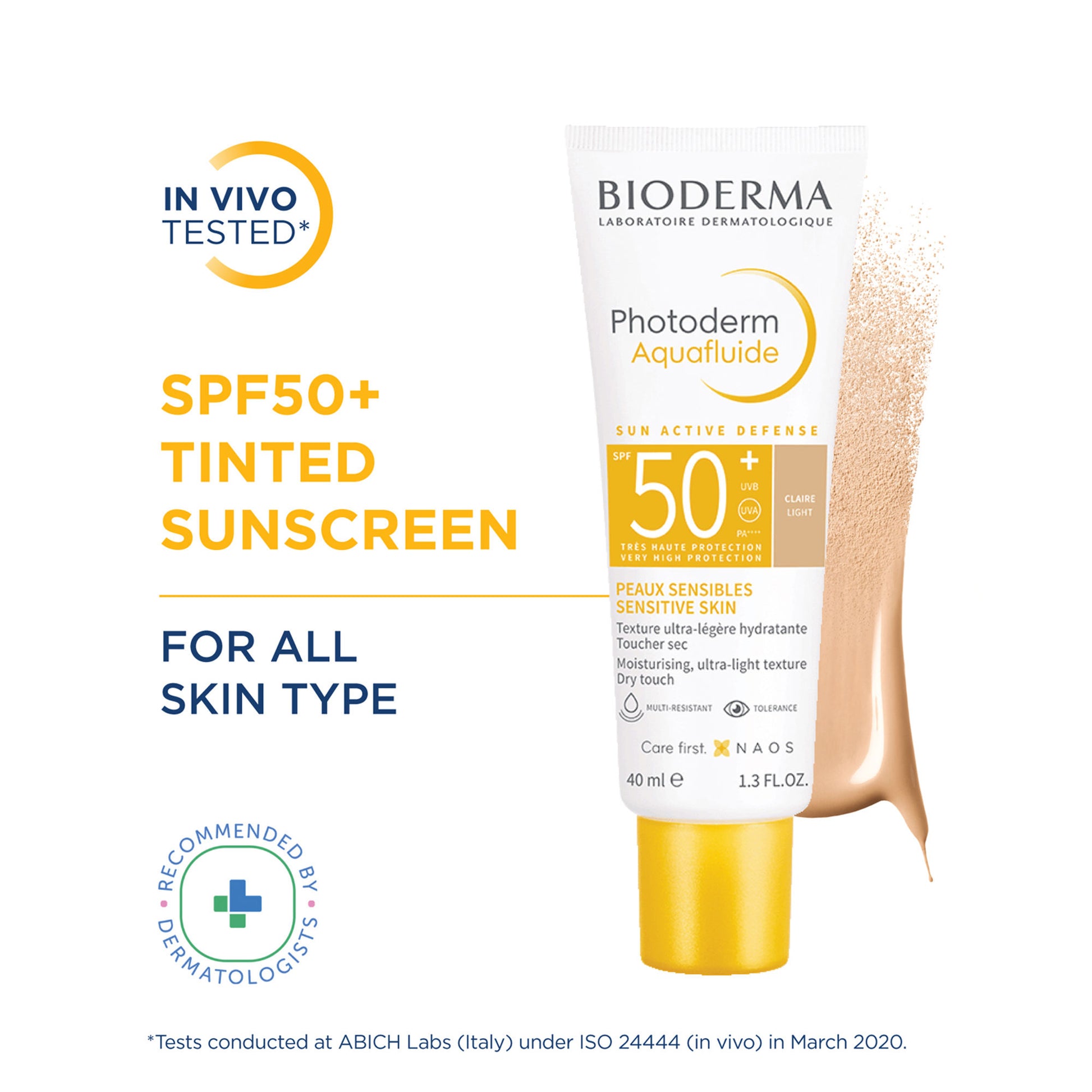 Bioderma Photoderm Aquafluide Claire SPF 50+ PA+++ Tinted Sunscreen for All Skin Types|In Vivo Tested