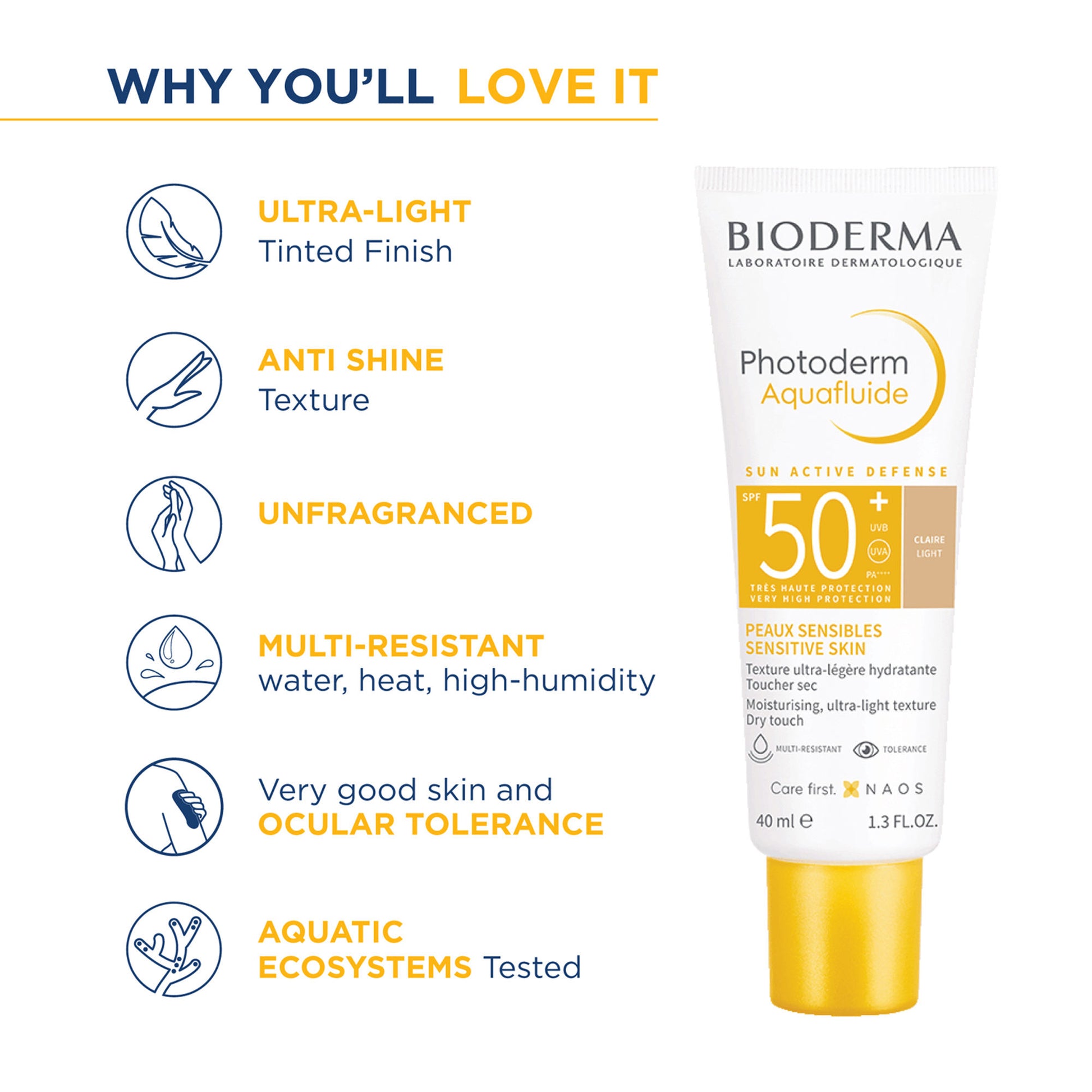 Bioderma Photoderm Aquafluide Claire SPF 50+ PA+++ Tinted Sunscreen for All Skin Types|In Vivo Tested