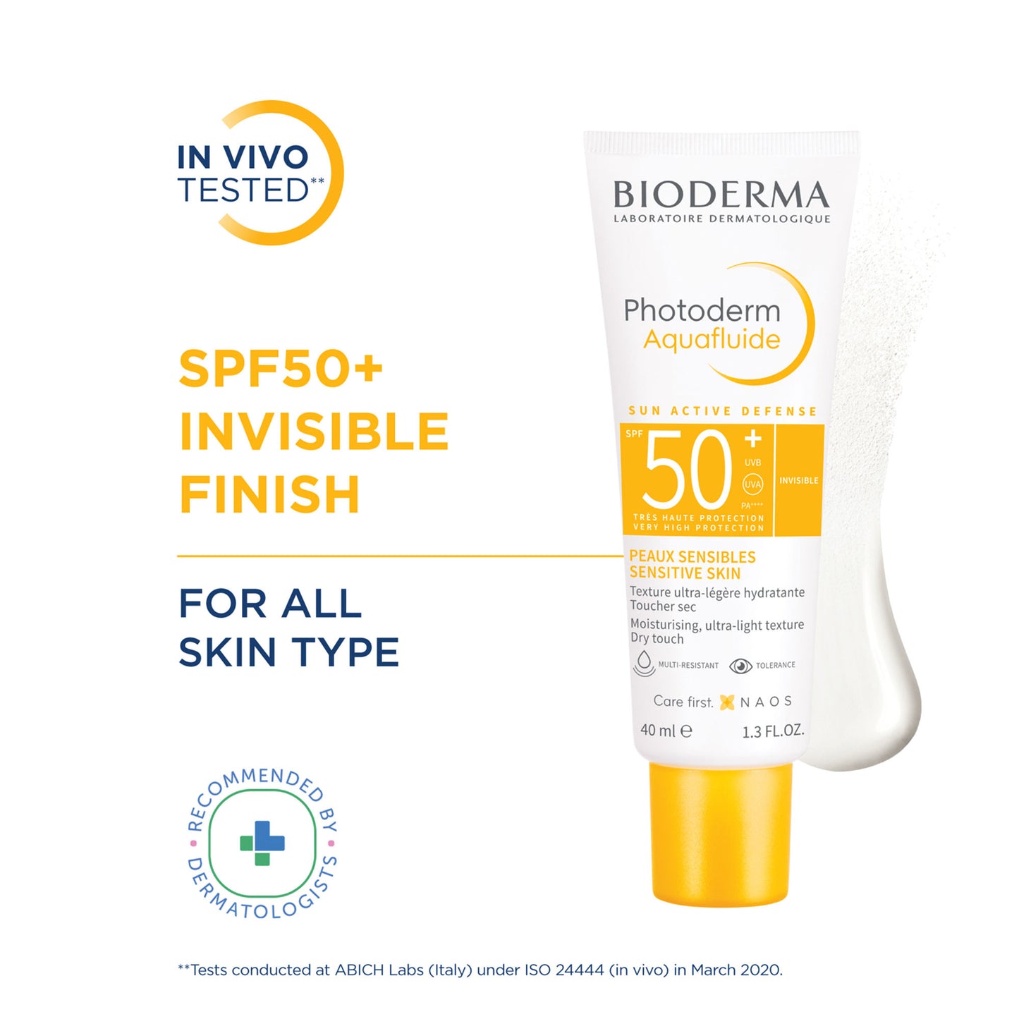 Bioderma Photoderm Aquafluide SPF 50+ PA++++ Invisible Sunscreen for All Skin Types | In Vivo Tested