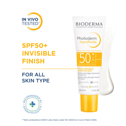 Bioderma Photoderm Aquafluide SPF 50+ PA++++ Invisible Sunscreen for All Skin Types | In Vivo Tested
