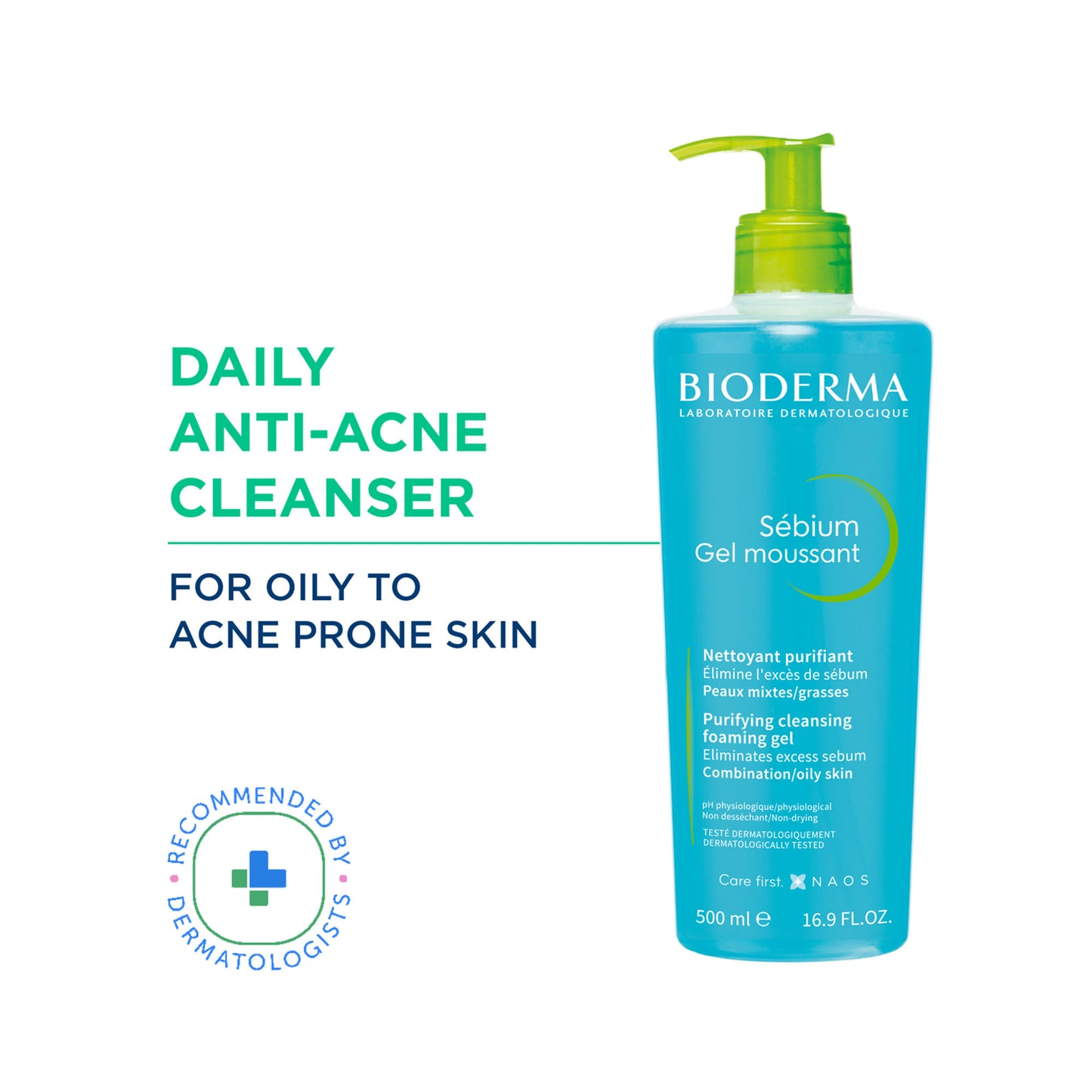 Bioderma Cleanser - Sebium Gel Moussant - Acne Defence Cleanser For Oily Acne Prone Skin