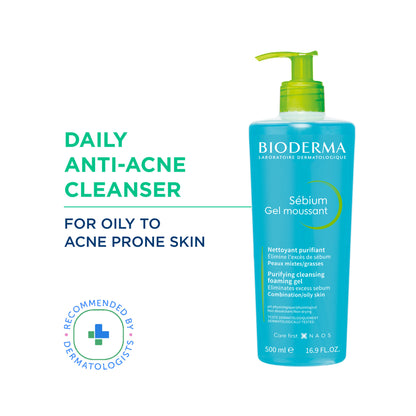 Bioderma Cleanser - Sebium Gel Moussant - Acne Defence Cleanser For Oily Acne Prone Skin