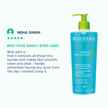 Bioderma Cleanser - Sebium Gel Moussant - Acne Defence Cleanser For Oily Acne Prone Skin