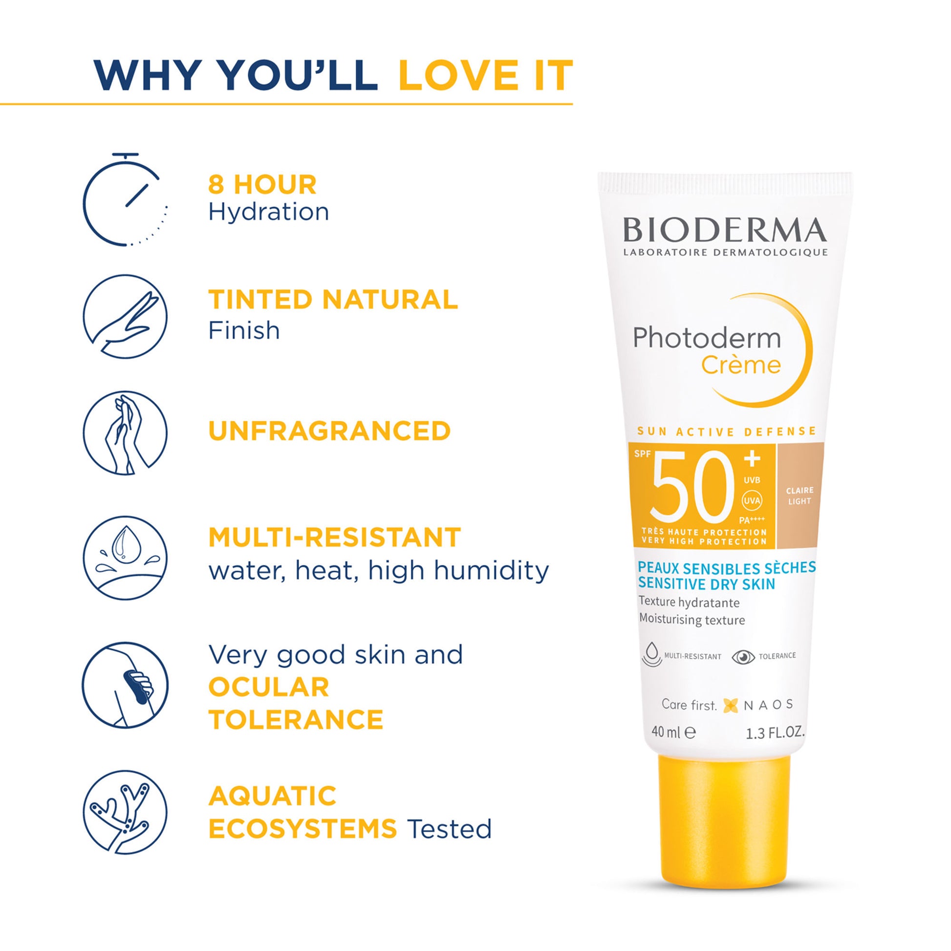 Bioderma Photoderm Crème Claire SPF 50+ PA++++ Tinted Sunscreen with 8H Hydration | In Vivo Tested