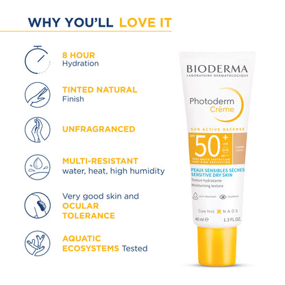 Bioderma Photoderm Crème Claire SPF 50+ PA++++ Tinted Sunscreen with 8H Hydration | In Vivo Tested