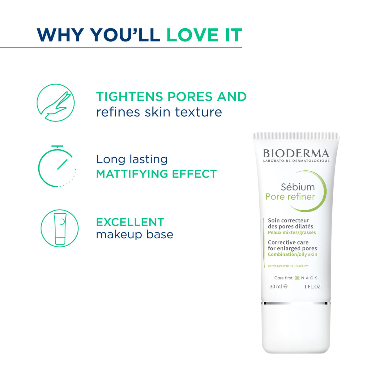 Bioderma Pore Corrector Sebium with salicylic acid for combination to oily skin, showing the product bottle and packaging.