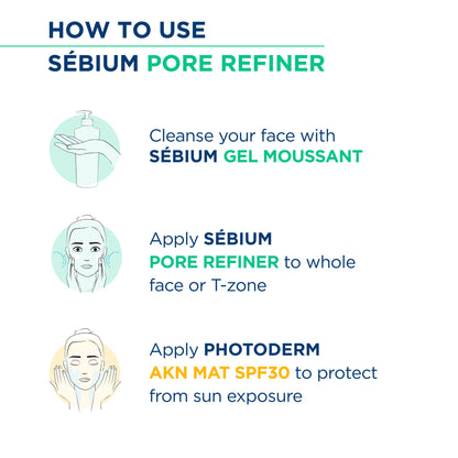 Bioderma Pore Corrector Sebium with Salicylic Acid for combination to oily skin, showing the product bottle and application on skin