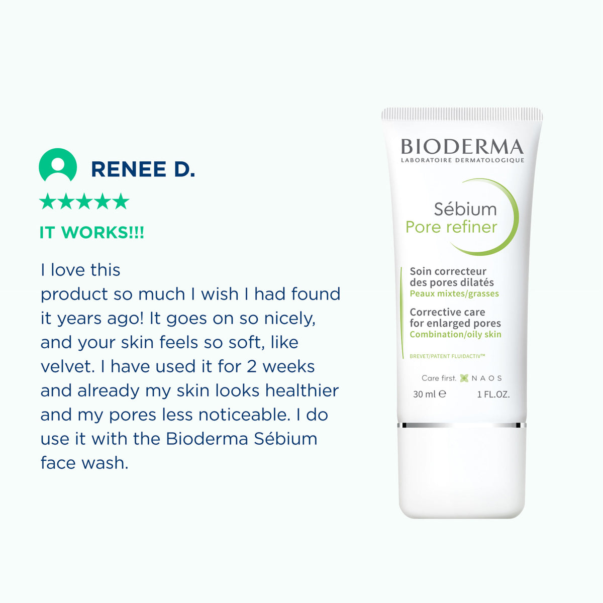 Bioderma Pore Corrector Sebium with Salicylic Acid for combination to oily skin, featuring a skincare product bottle with a pump dispenser.