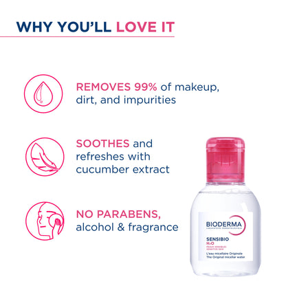 Bioderma Dermatological Micellar Water Sensibio H2O - Gently Removes Makeup Prevents Clogged Pores
