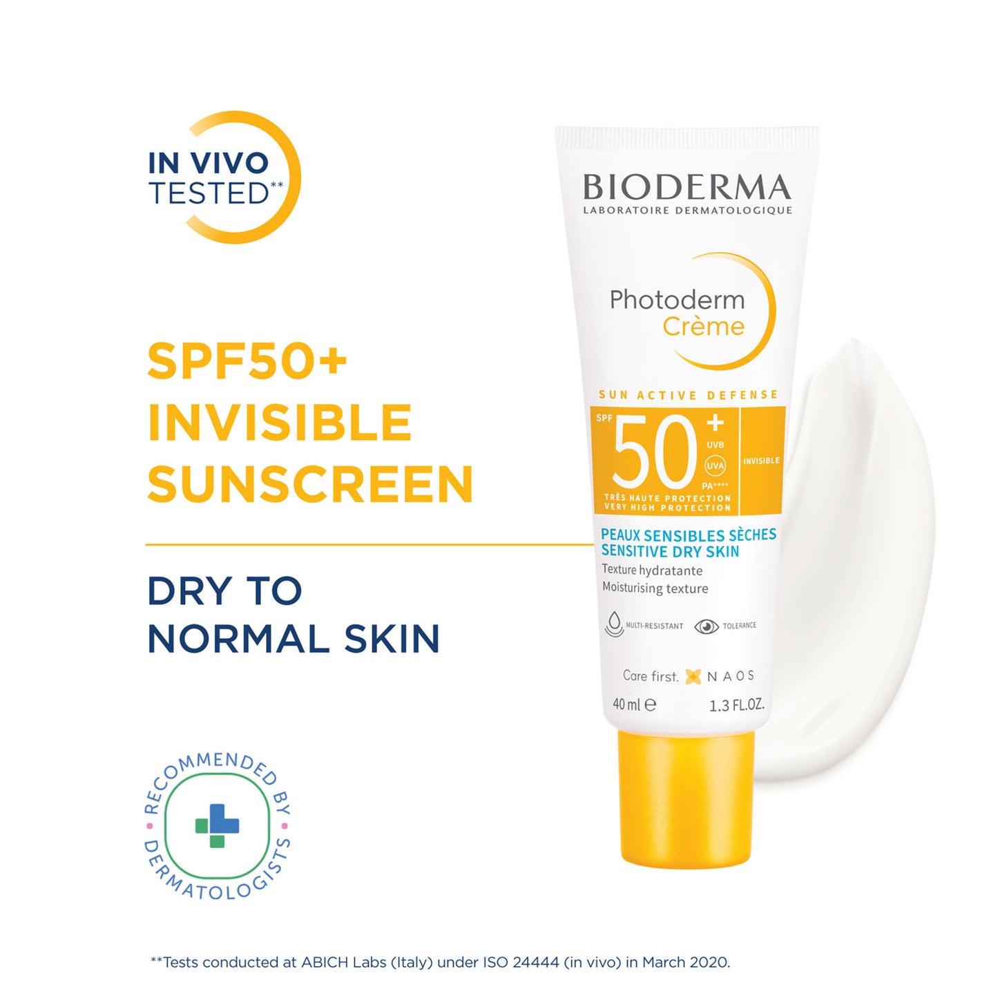 Bioderma Photoderm Crème SPF 50+ PA++++ Hydrating Sunscreen for Normal to Dry Skin | In Vivo Tested