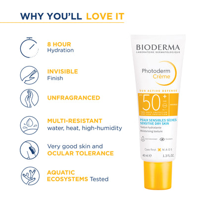 Bioderma Photoderm Crème SPF 50+ PA++++ Hydrating Sunscreen for Normal to Dry Skin | In Vivo Tested