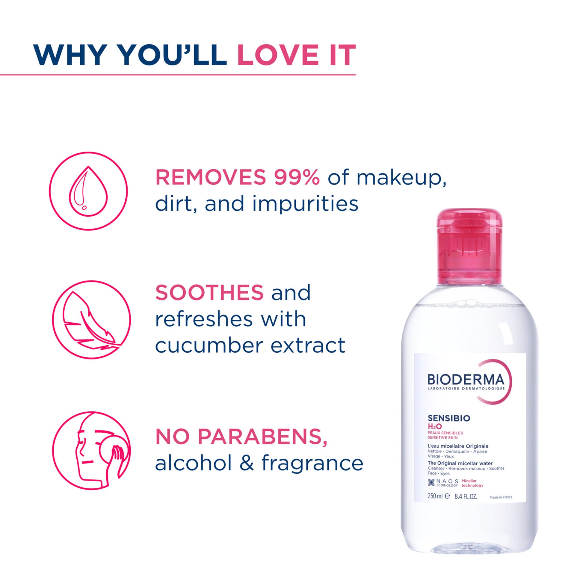 Bioderma Dermatological Micellar Water Sensibio H2O - Gently Removes Makeup Prevents Clogged Pores