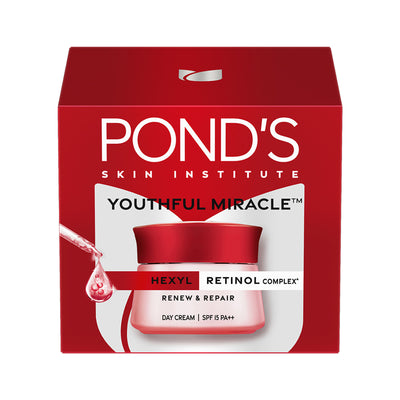 Ponds Youthful Miracle Hexyl Retinol Complex, Renew & Repair Day Cream, SPF 15 PA++