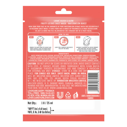 Lakme Blush & Glow Sheet Mask - Watermelon