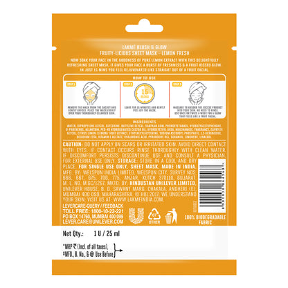 Lakme Blush & Glow Sheet Mask - Lemon