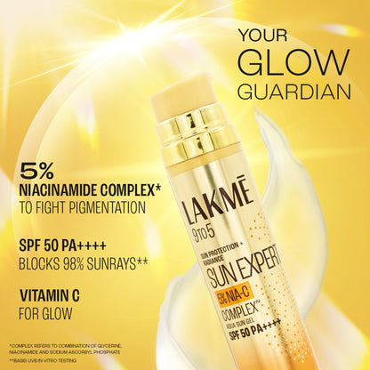 Lakme 5% Niacinamide & VIT C Water-light Sunscreen Gel SPF 50 Pa++++For Oily Skin, 2X Glow