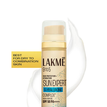 Lakme 5% Hyaluronic Water-light Sunscreen Gel SPF 50 PA++++ For Oily Skin, Plump & Hydrated skin