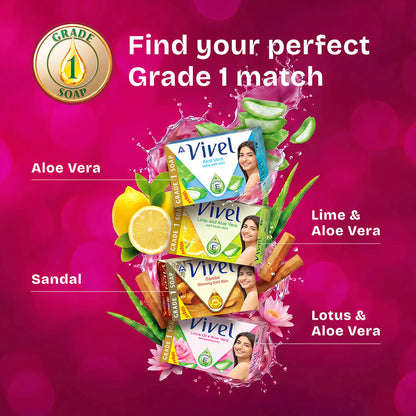 Vivel Aloe Vera Grade 1 Bathing Soap, Highest Soap Grade, 76% TFM, Vit E - 4 PCS