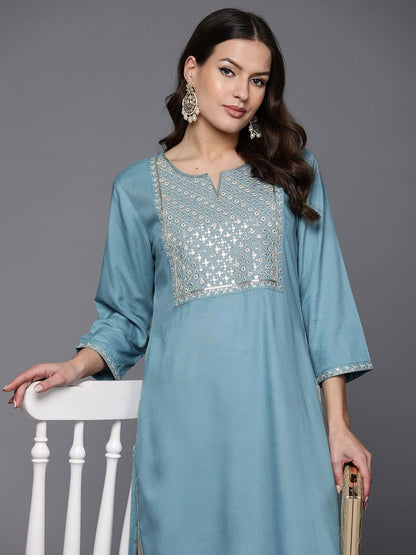 Dhiyona IE Geometric Embroidered Mirror Work Straight Kurta