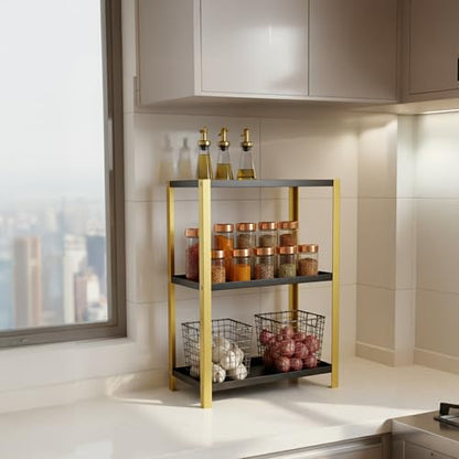Spillbox 3 Tier Spice Rack for Kitchen Space Saving Countertop Storage Racks Cosmetics Organizer Kitchen Shelf Bathroom Organizer Stand Multipurpose Tiered Shelves