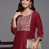 Indyancart IE Women Floral Embroidered Sequinned Kurta