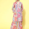 Dhiyona VA Women'sGrey & Pink Abstract Printed A-Line Kurta With Palazzos
