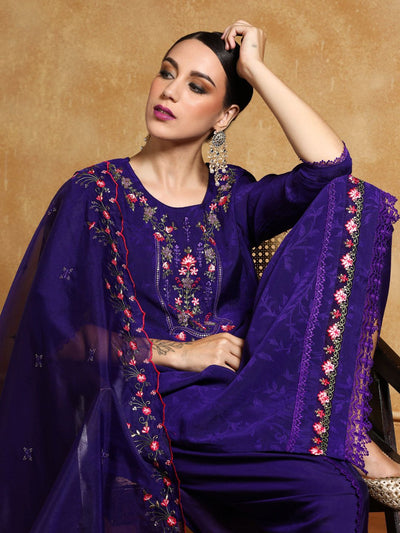 Indyancart VA Women's Floral Embroidered Regular Kurta with Dhoti Pants & With Dupatta