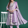 Indyancart IE Floral Printed Panelled Mirror Work Pure Cotton Kurta With Trousers & Dupatta