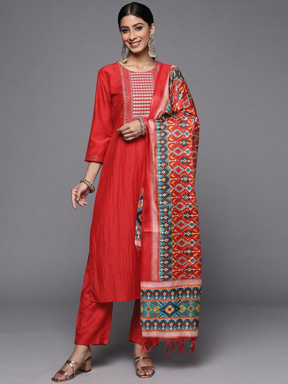 Indyancart VA Women's Ethnic Motifs Embroidered Sequinned Kurta with Trousers & Dupatta
