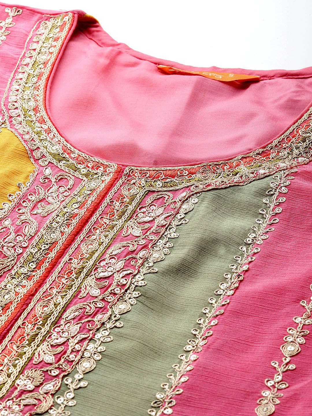 Indyancart IE Ethnic Motifs Embroidered Panelled Sequinned Kurta With Palazzos & Dupatta