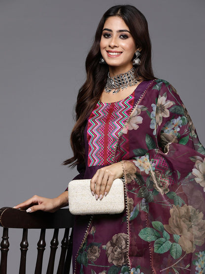 Indyancart IE Women Yoke Design Regular Pure Cotton Kurta with Palazzos & With Dupatta