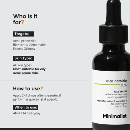 Minimalist 10% Niacinamide Face Serum With Matmarine + Zinc For Reducing Oil & Blemishes