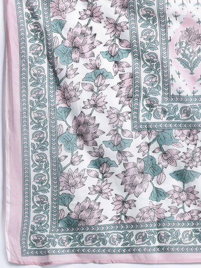 Indyancart IE Women Floral Printed Pure Cotton Kurta with Trousers & With Dupatta
