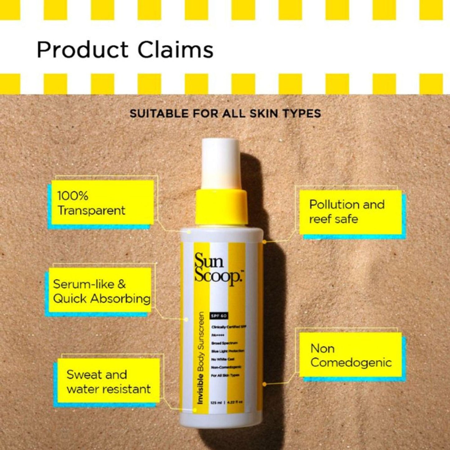 SunScoop Invisible Body Spray Sunscreen SPF 60 - Broad Spectrum, No White Cast & Non Comedogenic