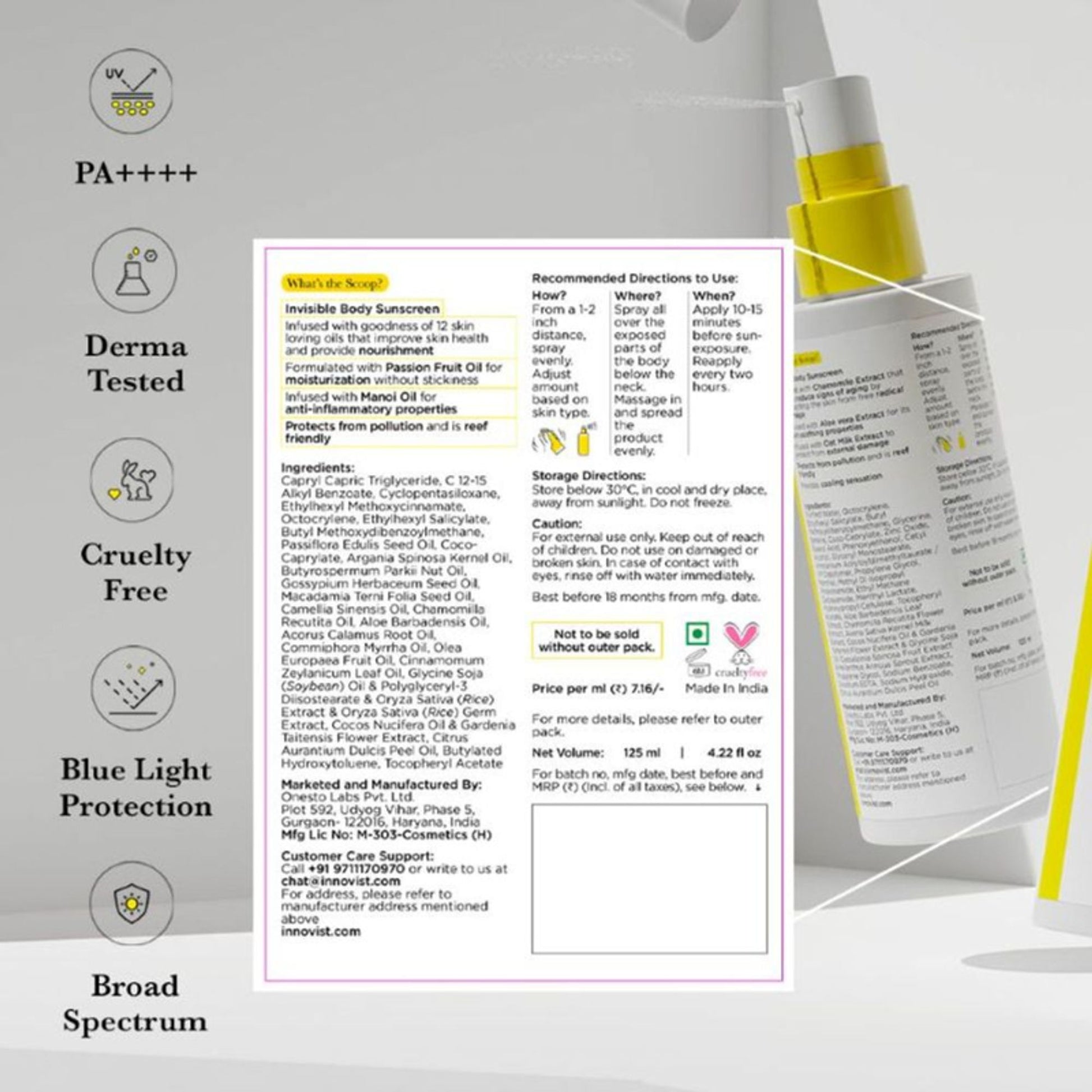 SunScoop Invisible Body Spray Sunscreen SPF 60 - Broad Spectrum, No White Cast & Non Comedogenic
