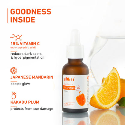 Plum 15% Vitamin C Glow Face Serum - Dermat Tested To Fight Dark Spots- Pigmentation & Dull Skin